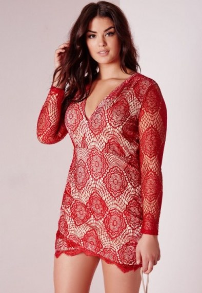 Missguided plus size lace plunge dress red – party dresses – going out glamour – evening fashion – parties - flipped