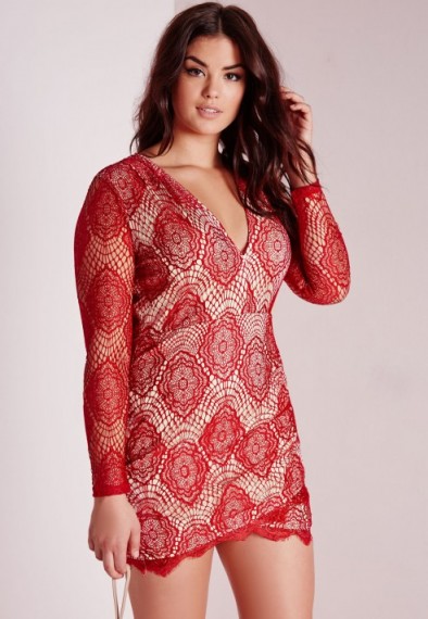 Missguided plus size lace plunge dress red – party dresses – going out glamour – evening fashion – parties