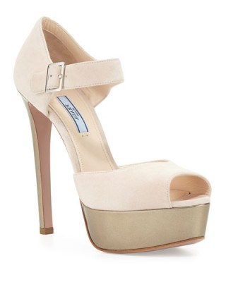 Prada Mary Jane High Heel Sandal, Cipria/Platino. Nude Mary Janes ~ high heeled platforms ~ platform sandals ~ designer shoes ~ stiletto heels - flipped