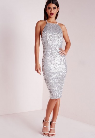 Missguided premium matte sequin midi dress silver – evening glamour – shimmering party dresses – parties – sequins – sequined going out fashion