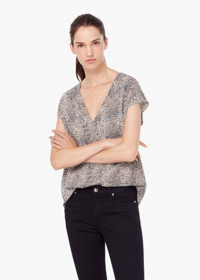 MANGO flowy printed blouse. Animal prints – womens tops – short sleeve blouses