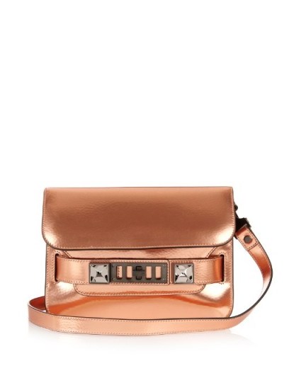 PROENZA SCHOULER PS11 Mini Metallic leather shoulder bag. Bronze designer handbags / luxury bags - flipped