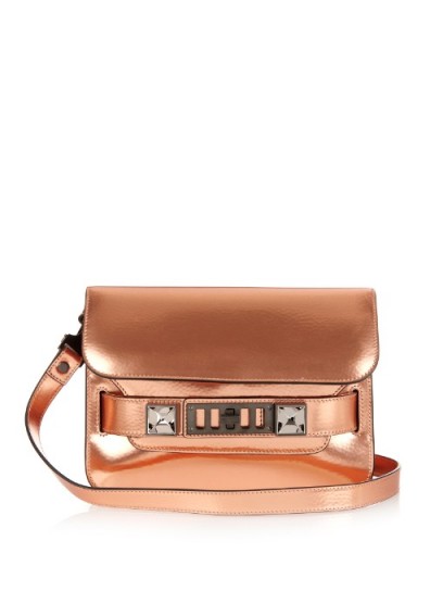 PROENZA SCHOULER PS11 Mini Metallic leather shoulder bag. Bronze designer handbags / luxury bags