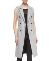 Rag & Bone Faye Wool-Blend Long Vest, Grey – as worn by Hilary Duff out in New York City, 22 October 2015. Celebrity fashion | star style | what celebrities wear | longline sleeveless jackets