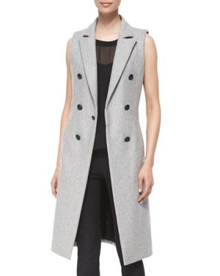 Rag & Bone Faye Wool-Blend Long Vest, Grey – as worn by Hilary Duff out in New York City, 22 October 2015. Celebrity fashion | star style | what celebrities wear | longline sleeveless jackets - flipped