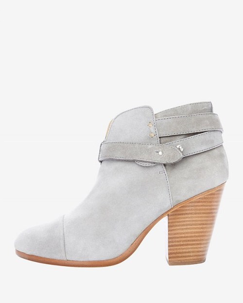 Rag & Bone Grey Suede Harrow Boots – as worn by Hilary Duff out in New York City, 22 October 2015. Celebrity fashion | star style | what celebrities wear | high heeled ankle boots | designer footwear - flipped