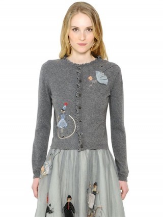 RED VALENTINO CIRCUS EMBELLISHED WOOL BLEND CARDIGAN in grey. Designer knitwear | luxury cardigans | knitted fashion - flipped