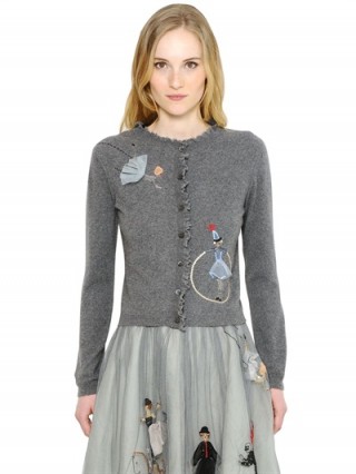 RED VALENTINO CIRCUS EMBELLISHED WOOL BLEND CARDIGAN in grey. Designer knitwear | luxury cardigans | knitted fashion