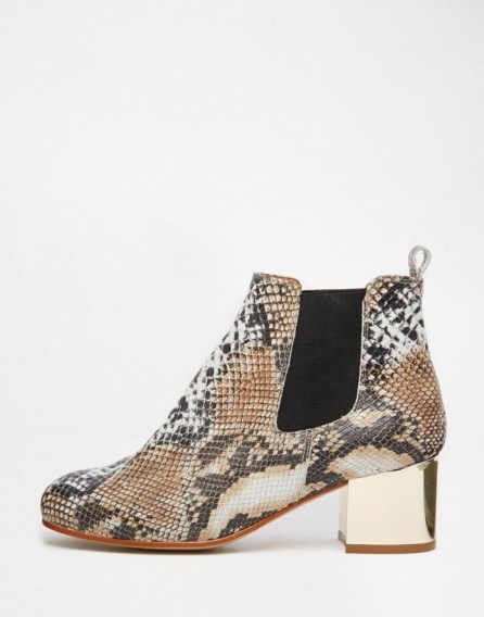 River Island Snake Effect Gold Detail Boots. Block heeled footwear – animal prints – snake print ankle boots - flipped