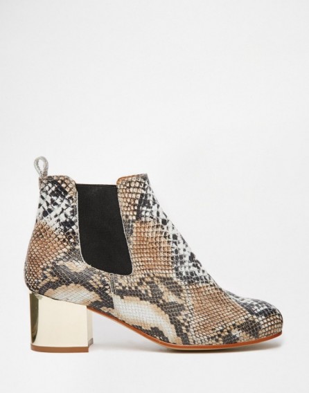 River Island Snake Effect Gold Detail Boots. Block heeled footwear – animal prints – snake print ankle boots