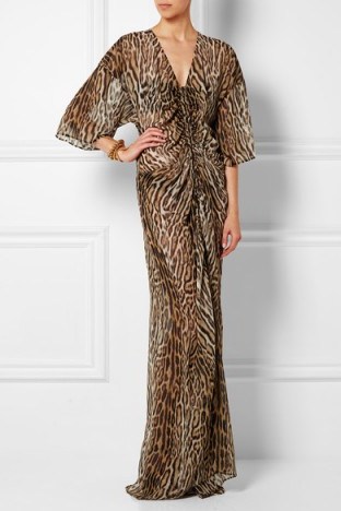 ROBERTO CAVALLI Leopard-print silk-chiffon gown. Glamour – glamorous animal printed gowns – leopard prints – long designer dresses – occasion wear - flipped