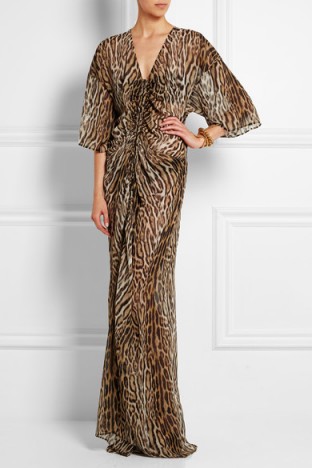 ROBERTO CAVALLI Leopard-print silk-chiffon gown. Glamour – glamorous animal printed gowns – leopard prints – long designer dresses – occasion wear