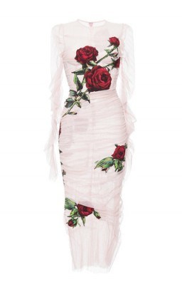 DOLCE & GABBANA Ruched Tulle Rose Appliqué Sheath Dress - flipped