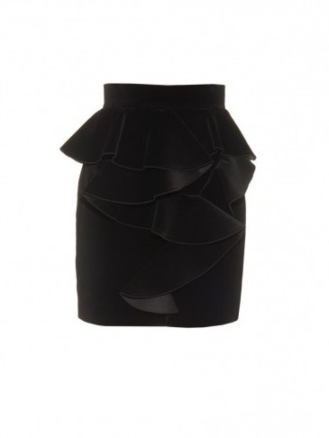 BALMAIN Ruffle velvet skirt black ~ designer ruffled skirts ~ luxury fashion - flipped