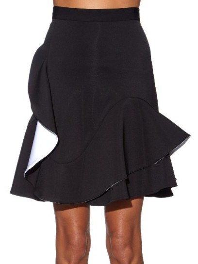GIVENCHY Ruffle-hem neoprene skirt ~ black designer skirts ~ ruffles ~ ruffled ~ short style ~ stylish - flipped
