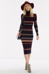 OASIS 70S Stripe Tube Dress. Ribbed knit dresses – winter fashion – polo neck sweater dresses