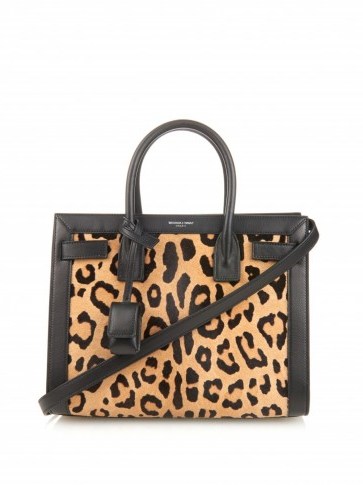 SAINT LAURENT Sac De Jour leather and calf-hair tote leopard print. Designer handbags / animal prints / luxury bags - flipped