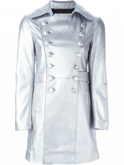 SAINT LAURENT metallic coat – designer coats – silver metallics
