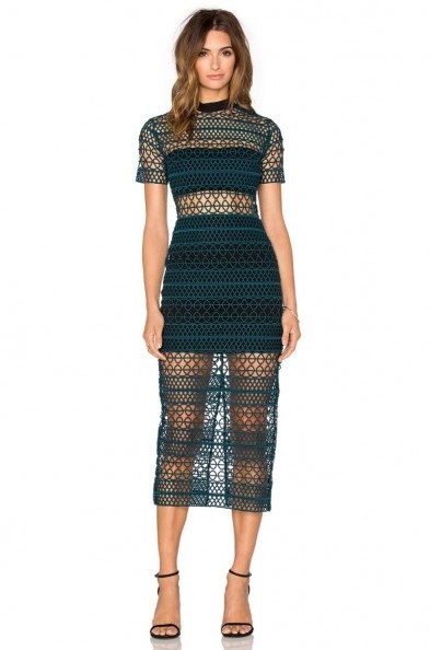 Self Portrait high neck column dress – as worn by Aimee Song at La Mer Event in Los Angeles, 13 October 2015. Celebrity fashion | style icons | designer semi sheer dresses | what celebrities wear - flipped
