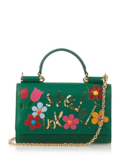 DOLCE & GABBANA Sicily Smart Gloss embellished cross-body bag green. Designer handbags – luxury crossbodybags - flipped