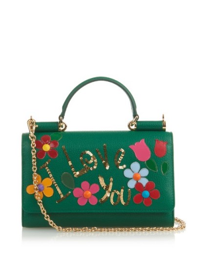 DOLCE & GABBANA Sicily Smart Gloss embellished cross-body bag green. Designer handbags – luxury crossbodybags