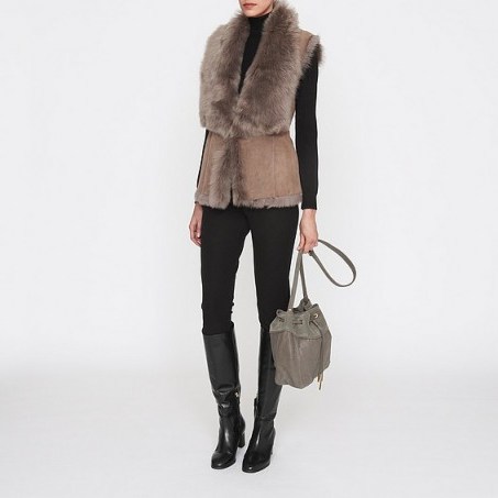 L.K.Bennett Silven Shearling Gilet brown/mocha. Womens fur gilets ~ warm sleeveless jackets ~ luxury outerwear ~ winter clothing - flipped