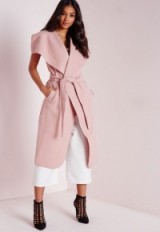Affordable luxe ~ Missguided sleeveless belted waterfall coat mauve. Luxury looking coats ~ on-trend outerwear