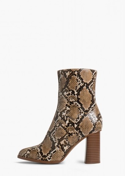 MANGO snake finish ankle boots brown. Animal prints – high heeled boots – 70s style footwear – autumn / winter fashion - flipped