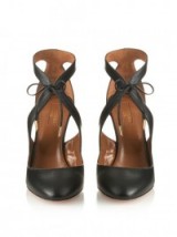 AQUAZZURA Stella leather pumps black. Designer shoes – high heels – front lace ties
