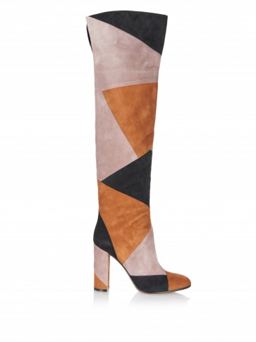 GIANVITO ROSSI Stivale Luggage over-the-knee suede boots. High heeled patchwork boots / designer footwear / 70s vibe