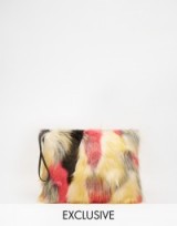 Luxe style accessories…Story of Lola Faux Fur Clutch Bag in Multi Coloured Patchwork. Luxury looks ~ fluffy bags ~ fashion handbags