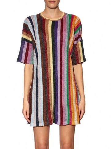 MARCO DE VINCENZO Striped metallic-knit mini dress multicoloured. Designer knitted dresses | fine knit fashion | luxury knitwear - flipped