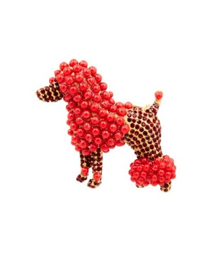 DOLCE & GABBANA Swarovski crystal-embellished brooch. Designer brooches – animal fashion jewellery – poodle brooch – red crystals - flipped