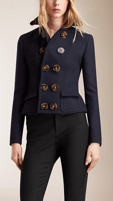 Burberry Prorsum TAILORED WOOL SILK JACKET navy. Designer fitted jackets – cropped style – quality outerwear – smart fashion - flipped