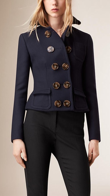 Burberry Prorsum TAILORED WOOL SILK JACKET navy. Designer fitted jackets – cropped style – quality outerwear – smart fashion