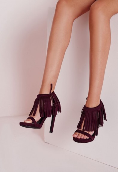 Missguided tassel ankle strap heeled sandals purple – tassels – tasseled footwear – party shoes – evening high heels – going out glamour