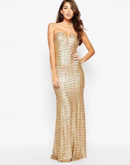 TFNC Showstopper Sequin Maxi Dress in Gold ~ special occasion gowns ~ long event dresses ~ strapless evening & party wear ~ glamorous fashion - flipped