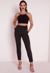 Missguided tie belt crepe high waist trousers in black. Tailored evening pants | womens fashion