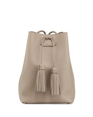 TOM FORD Leather Double-Tassel Medium Bucket Bag, Taupe – in the style of Gigi Hadid (different colour) out in New York, 19 October 2015. Celebrity fashion | star style | designer bags | what celebrities wear / carry - flipped