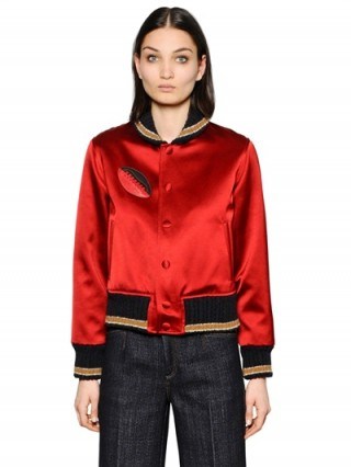 TOMMY HILFIGER COLLECTION COTTON SATIN BOMBER JACKET in red – as worn by Olivia Palermo on Instagram, October 2015. Celebrity fashion | star style | designer jackets | what celebrities wear - flipped