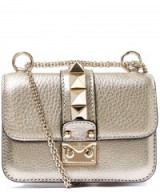 VALENTINO MINI SILVER-TONE LOCK LEATHER BAG – metallic handbags – silver metallics – designer bags