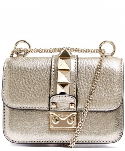 VALENTINO MINI SILVER-TONE LOCK LEATHER BAG – metallic handbags – silver metallics – designer bags - flipped