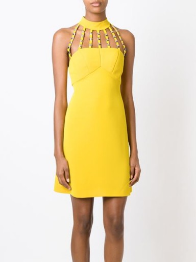 VERSACE COLLECTION neck strap detail dress in yellow. Designer dresses | luxury fashion