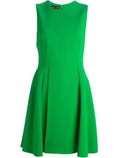 VERSACE pleated dress green – in the style of Amal Clooney at the New York Film Festival, September 2015. Celebrity fashion | star style | what celebrities wear | designer fit and flare dresses - flipped