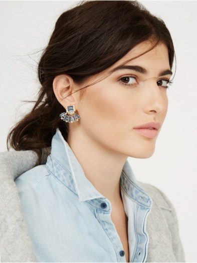 Olivia Palermo x Bauble Bar Versailles Ear Jackets. Celebrity fashion jewellery | blue periwinkle stone earrings - flipped