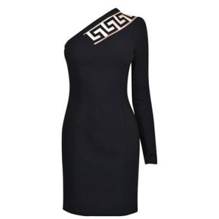 Versus Versace Greek Style Dress in black. Designer dresses | occasion wear | evening fashion | LBD | one shoulder party dress - flipped