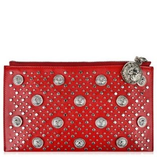 Versus Versace Lion Head Clutch in red. Designer evening bags | embellished handbags | occasion wear | event accessories - flipped