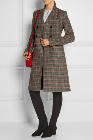 VICTORIA BECKHAM Double-breasted checked wool coat – as worn by Victoria Beckham at Lax airport, 26 October 2015. Celebrity fashion | star style | what celebrities wear | designer coats