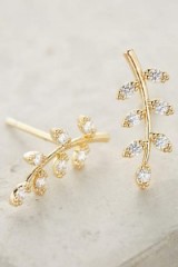 Luxe style fashion jewellery ~ ANTHRPOLOGIE vineyard posts. Luxury looking stud earrings ~ cubic zirconia leaves