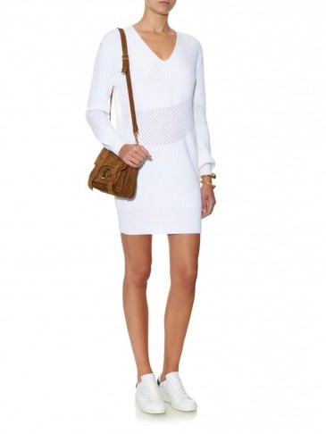 KENZO Waffle-knit panel sweater dress in white. Designer knitted dresses | luxury knitwear | winter fashion - flipped